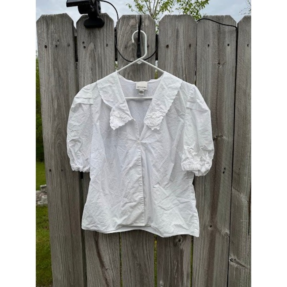 White Puff Sleeve Lace Collar Blouse -